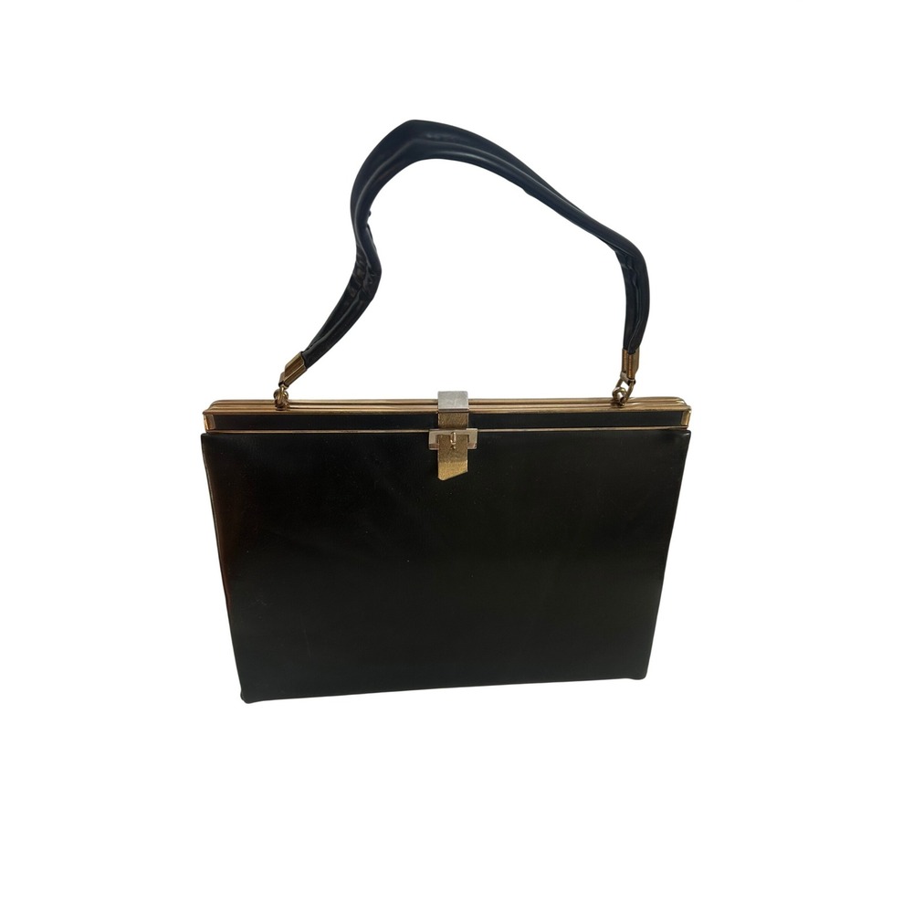 Vintage L and M Spotlite Exclusive Black‎ Handbag Gold Frame Clasp Top Handle